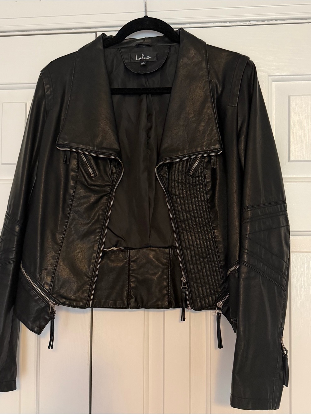 Lulu's Black Faux Leather Quilted Moto Jacket